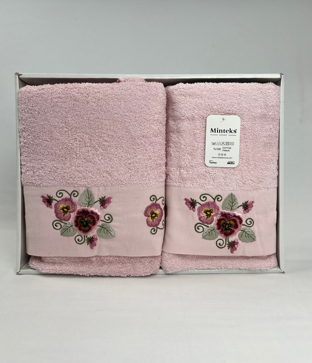 Ensemble de serviette de bain 2 pièces brodées en relief - Ece