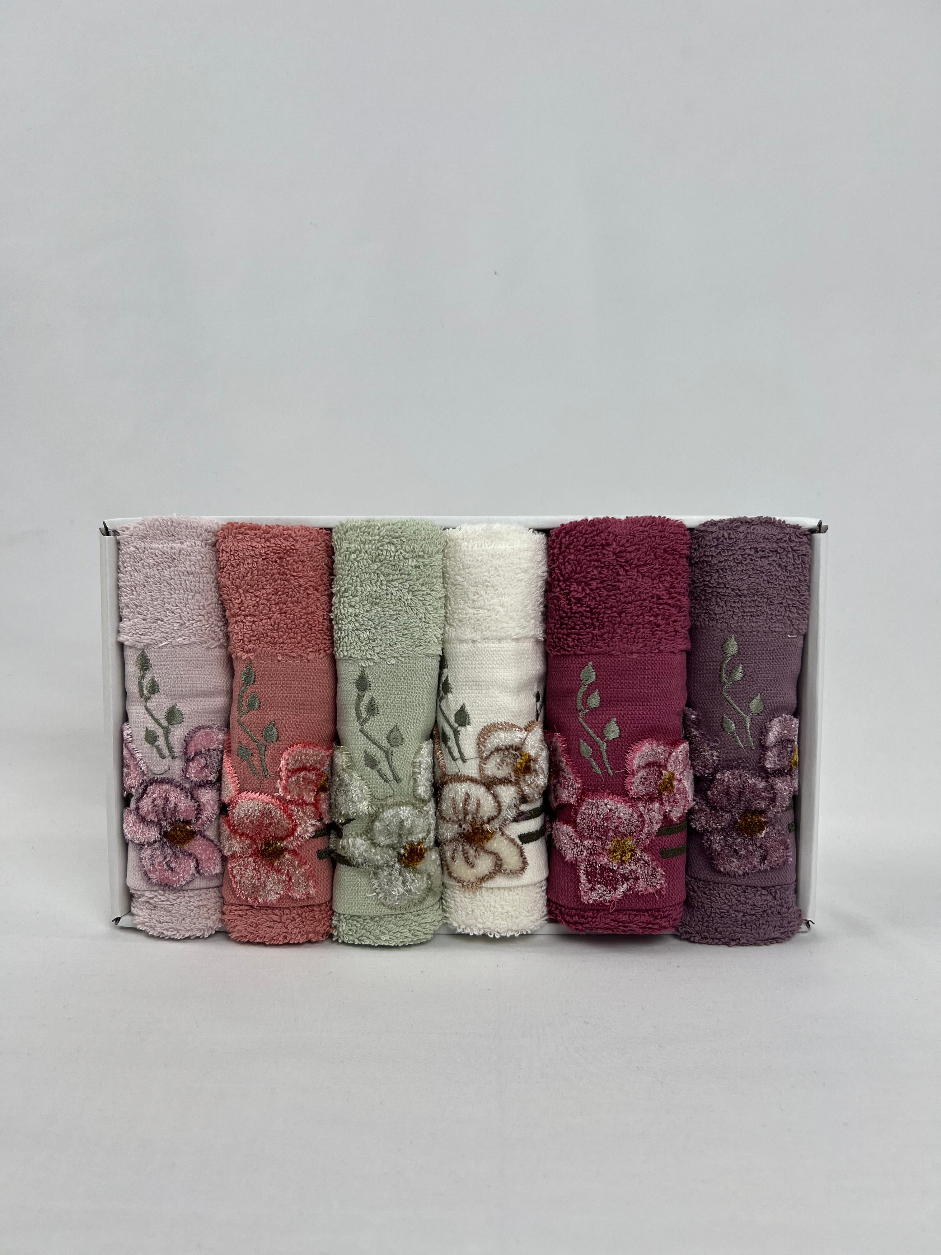 Lot de 6 essuie mains brodées en relief - Ece