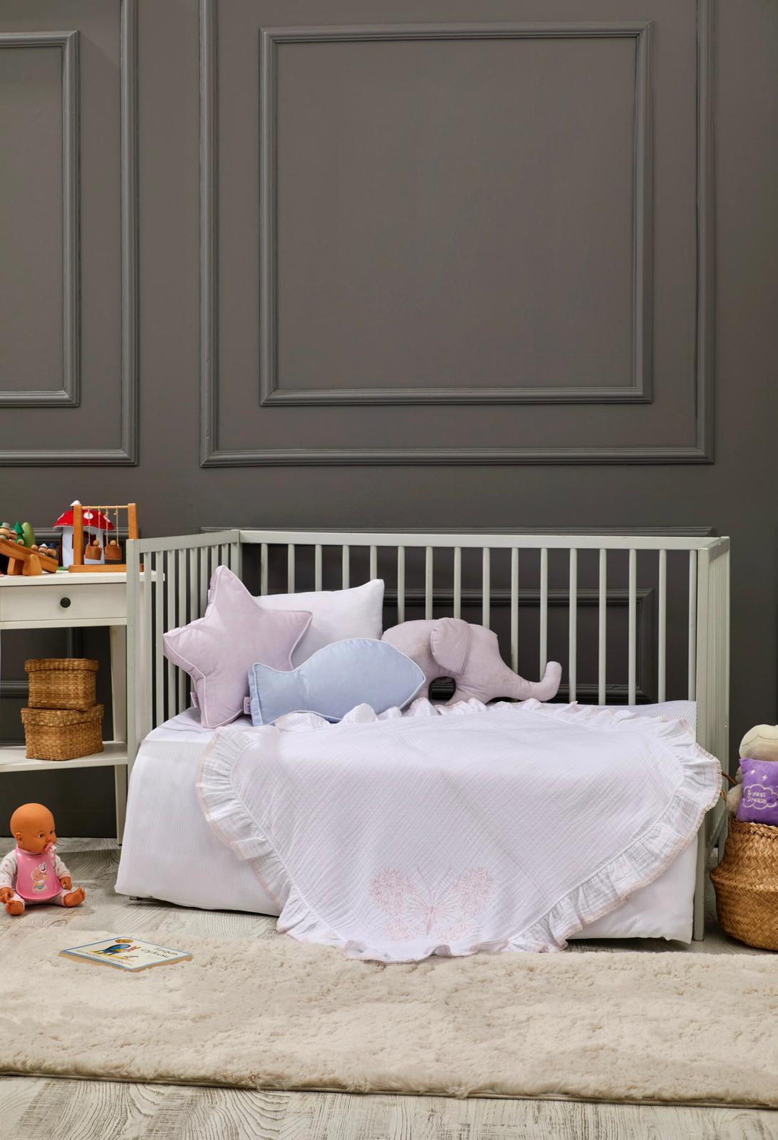 Couverture en Mousseline Brodée Butterfly Bébé - White/Pink