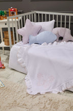 Couverture en Mousseline Brodée Butterfly Bébé - White/Pink