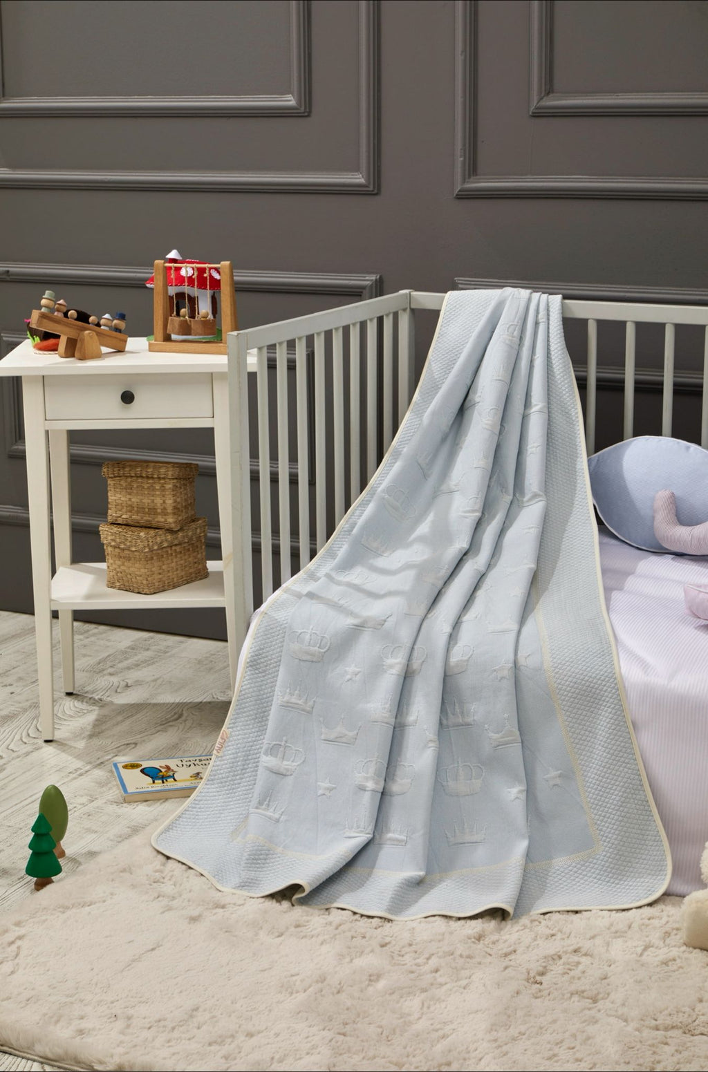 Couverture en Bambou Crown Réversible Bébé - Blue