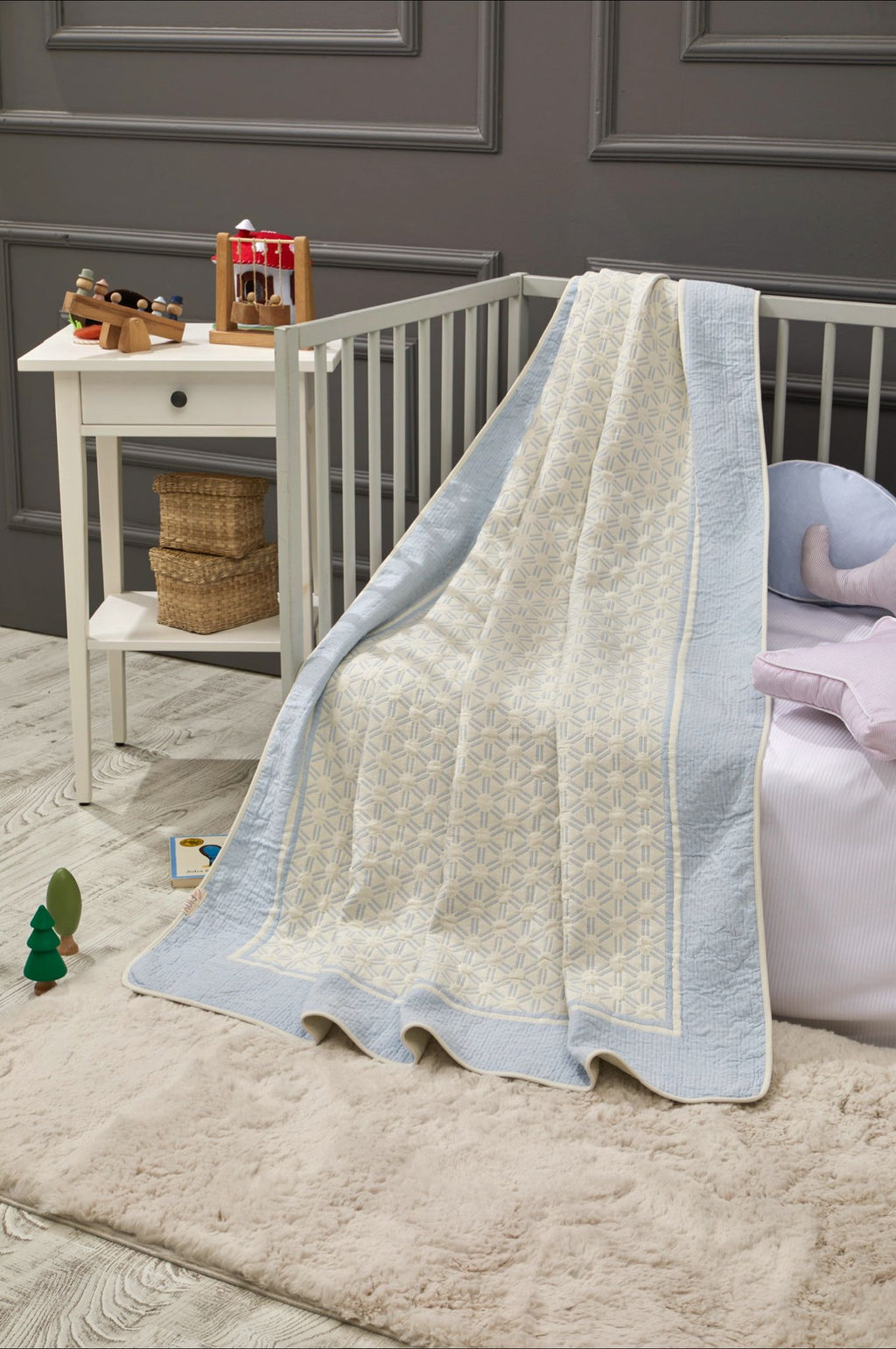 Couverture en Bambou Honeycomb Réversible Bébé - Blue