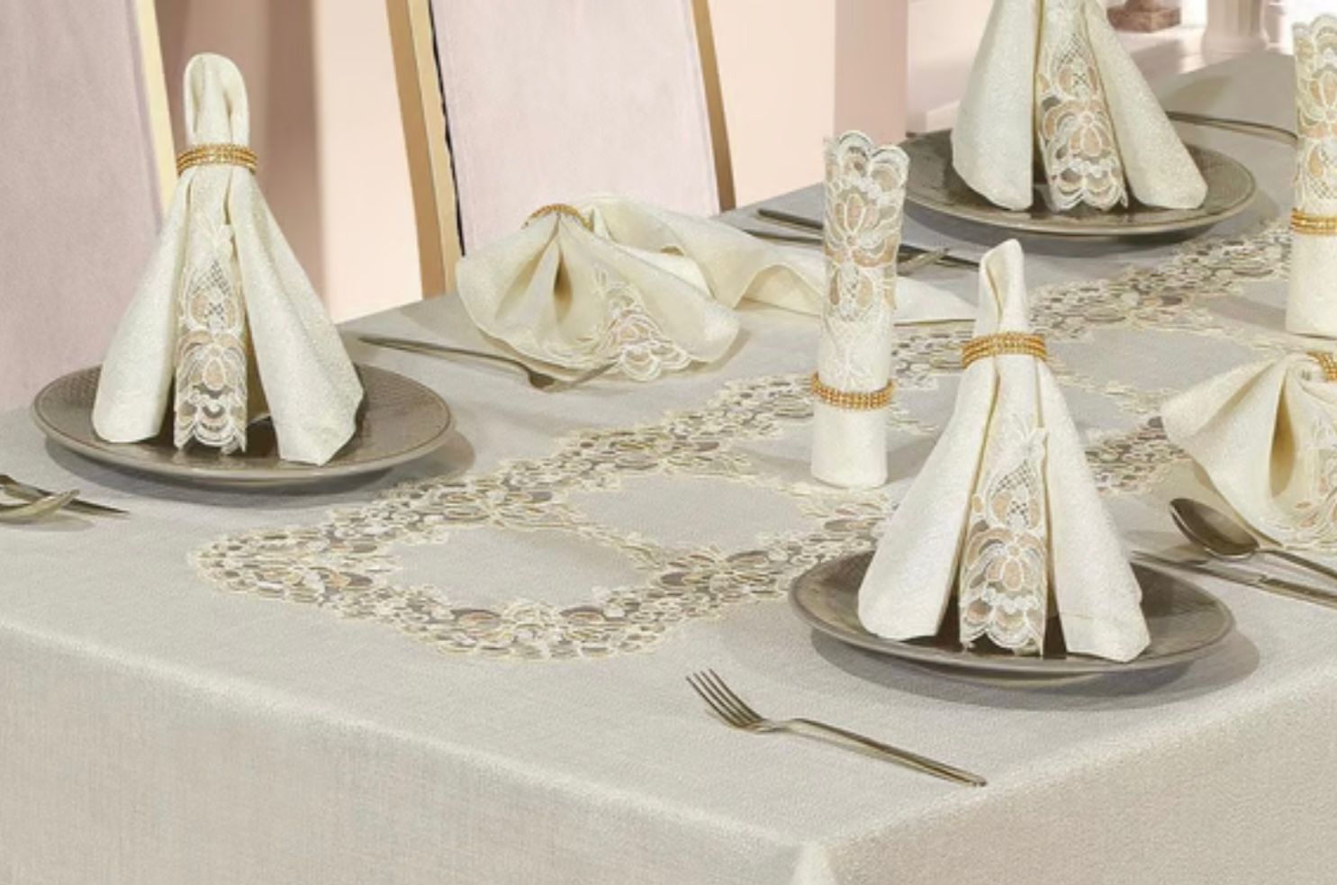 Ensemble Nappe et Serviettes de Table Cennet - Beige
