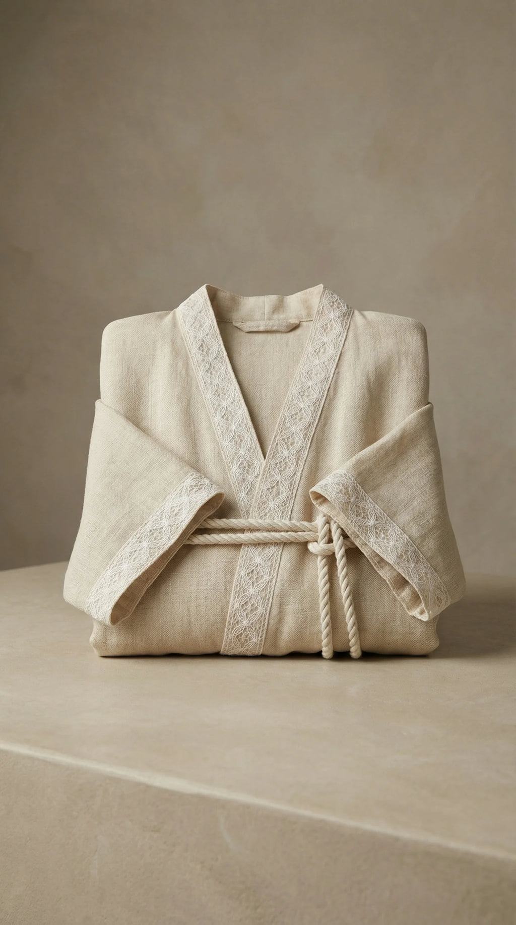Robe de chambre femme Lace Trim - Natural